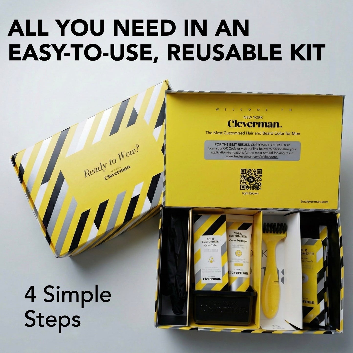 Reusable Beard & Hair Dye Kit - Up to 5 Uses, 7-Min Natural Gray Coverage with SkinArmour - Medium Brown