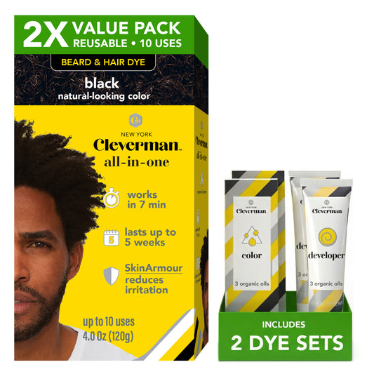 2X Pack Coarse & Coily Hair Reusable Beard & Hair Dye Kit – 10 Uses, Natural Gray Coverage - Black