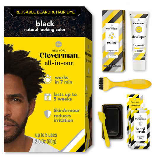 Coarse & Coily Hair · Reusable Beard & Hair Dye Kit – 5 Uses, 7-Min Natural Gray Coverage - Black