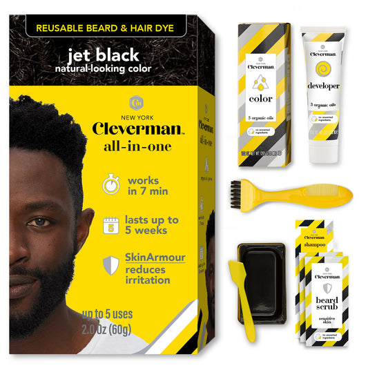 Coarse & Coily Hair · Reusable Beard & Hair Dye Kit – 5 Uses, 7-Min Natural Gray Coverage - Jet Black