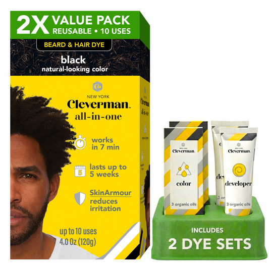 2X Pack Coarse & Coily Hair Reusable Beard & Hair Dye Kit – 10 Uses, Natural Gray Coverage - Black