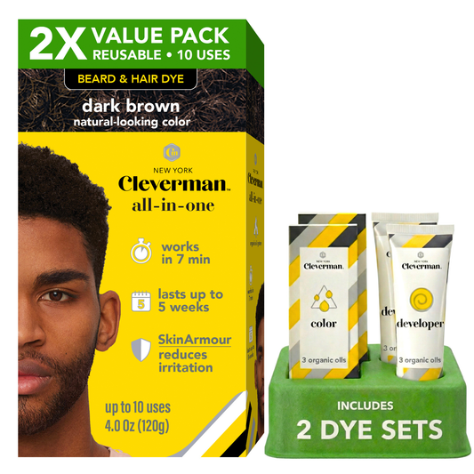 2X Pack Coarse & Coily Hair Reusable Beard & Hair Dye Kit – 10 Uses, Natural Gray Coverage - Dark Brown