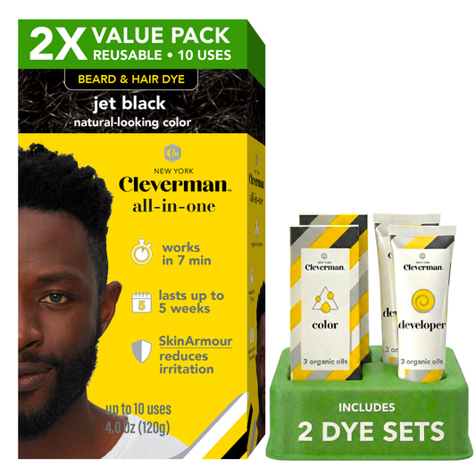 2X Pack Coarse & Coily Hair Reusable Beard & Hair Dye Kit – 10 Uses, Natural Gray Coverage - Jet Black