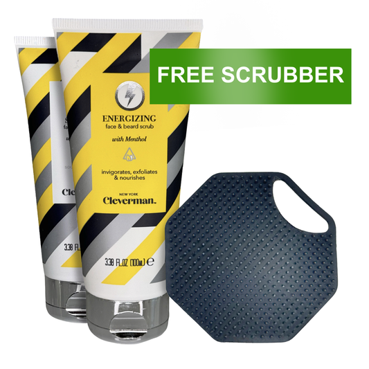 Men’s Energizing & Sensitive Face & Beard Scrub Set + Free Silicone Face Scrubber