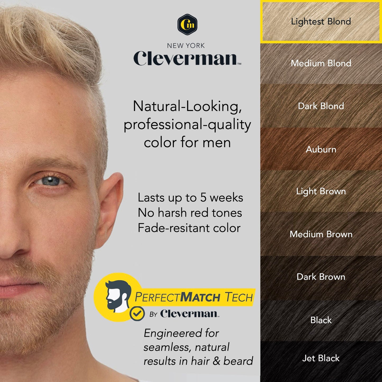 Reusable Beard & Hair Dye Kit - Up to 5 Uses, 7-Min Natural Gray Coverage with SkinArmour - Lightest Blond
