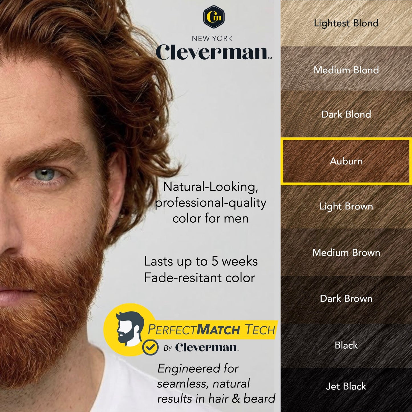 2X Pack Reusable Beard & Hair Dye Kit - 10 Uses, Natural Gray Coverage with SkinArmour - Auburn