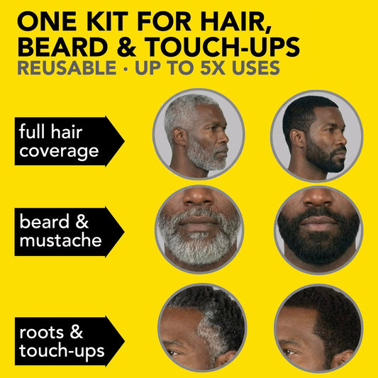 Coarse & Coily Hair · Reusable Beard & Hair Dye Kit – 5 Uses, 7-Min Natural Gray Coverage - Black