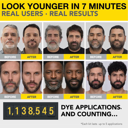 Reusable Beard & Hair Dye Kit - Up to 5 Uses, 7-Min Natural Gray Coverage with SkinArmour - Medium Brown