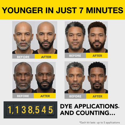 Coarse & Coily Hair · Reusable Beard & Hair Dye Kit – 5 Uses, 7-Min Natural Gray Coverage - Dark Brown