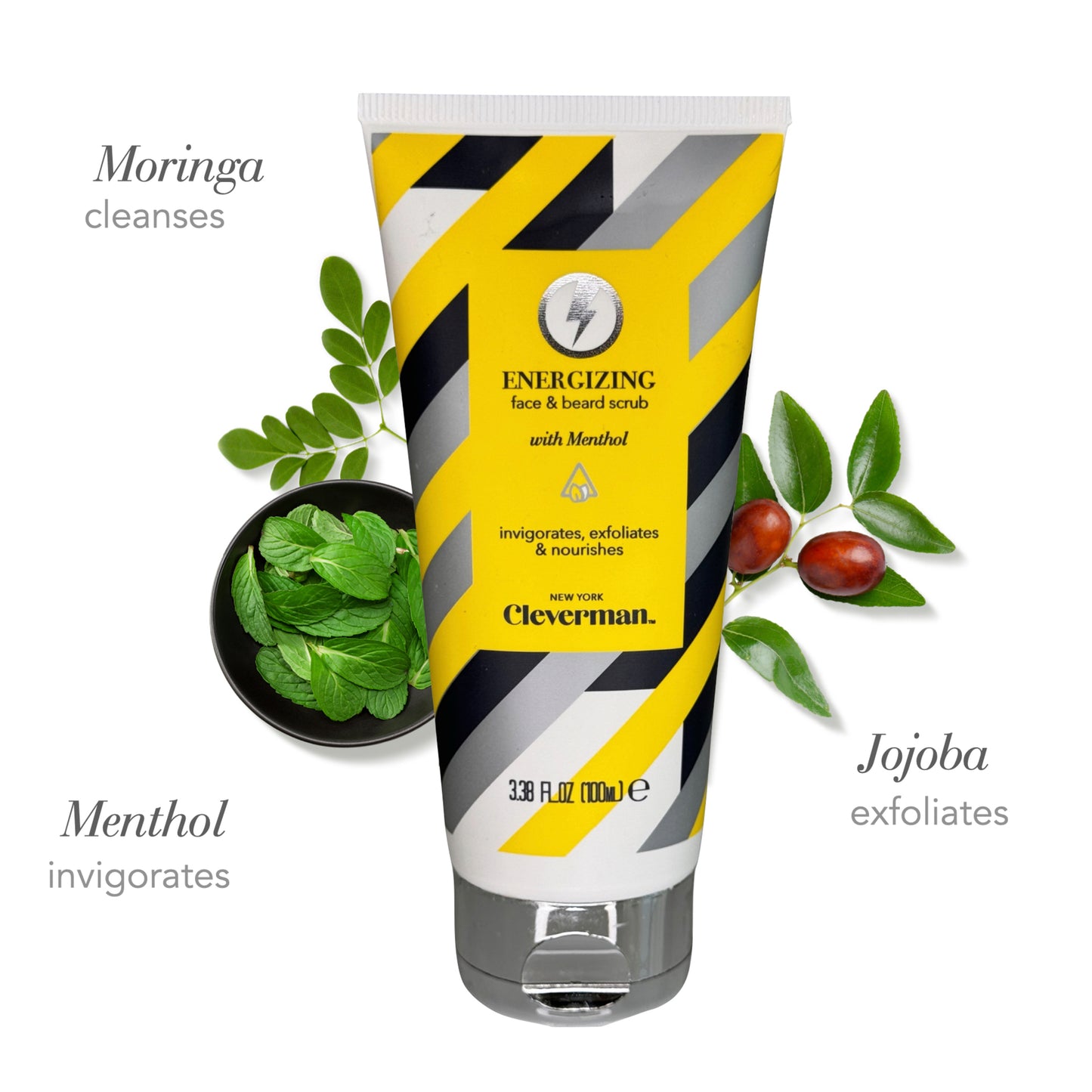 Energizing Face & Beard Scrub for Men - Menthol-Infused Refreshing Cleanser-All Skin Types - 100ml