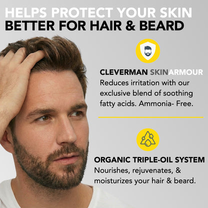 Reusable Beard & Hair Dye Kit - Up to 5 Uses, 7-Min Natural Gray Coverage with SkinArmour - Medium Brown