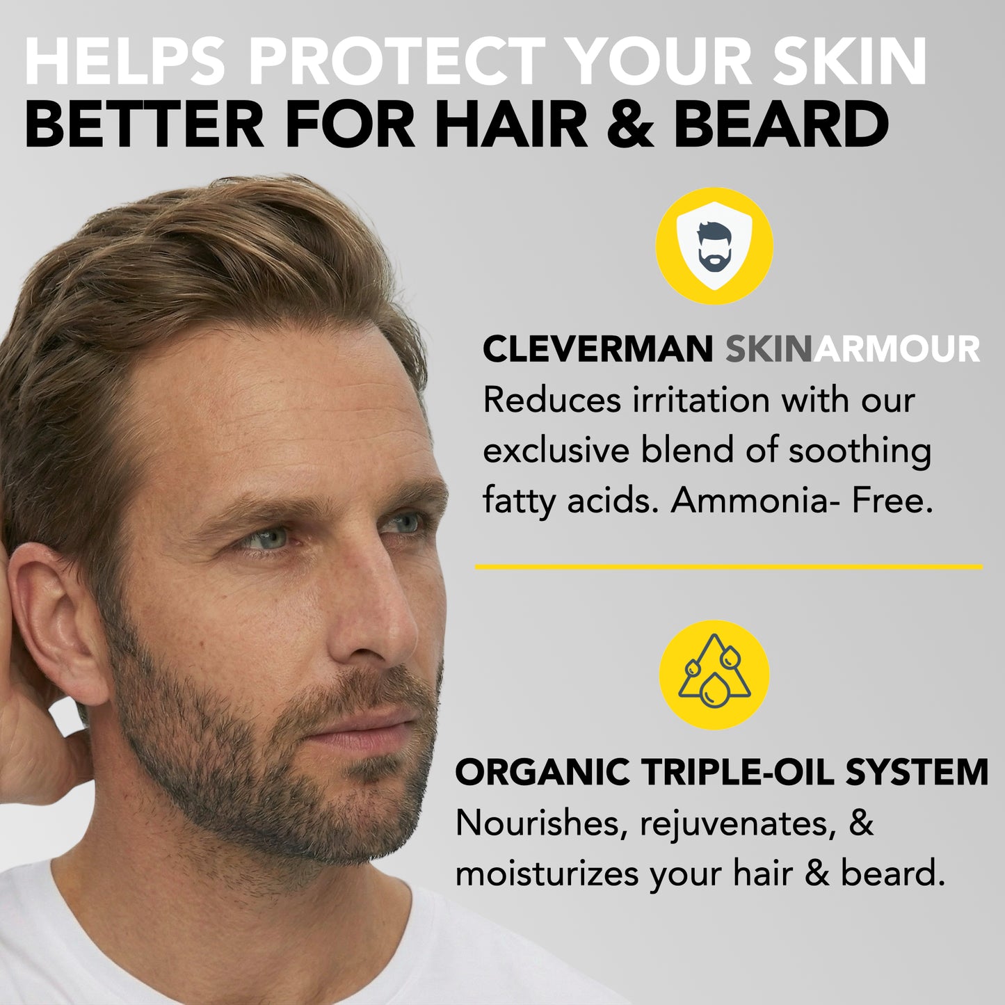 Reusable Beard & Hair Dye Kit - Up to 5 Uses, 7-Min Natural Gray Coverage with SkinArmour - Light Brown