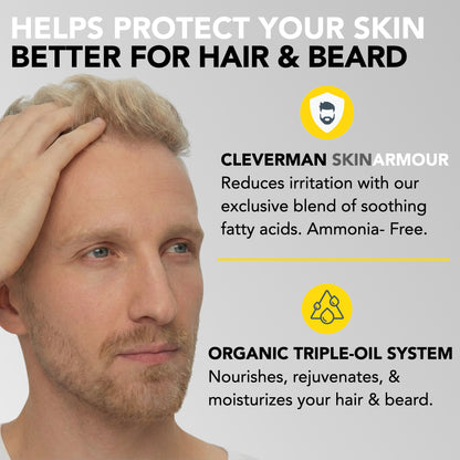 Reusable Beard & Hair Dye Kit - Up to 5 Uses, 7-Min Natural Gray Coverage with SkinArmour - Lightest Blond