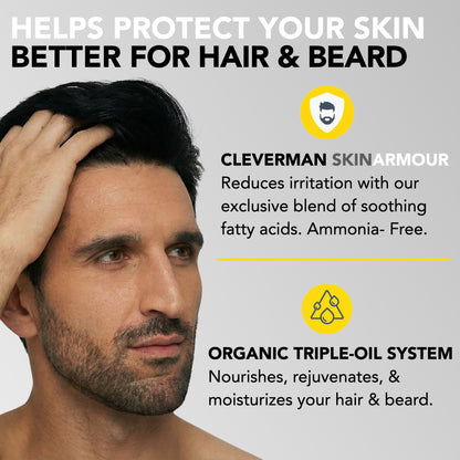 Reusable Beard & Hair Dye Kit - Up to 5 Uses, 7-Min Natural Gray Coverage with SkinArmour - Jet Black
