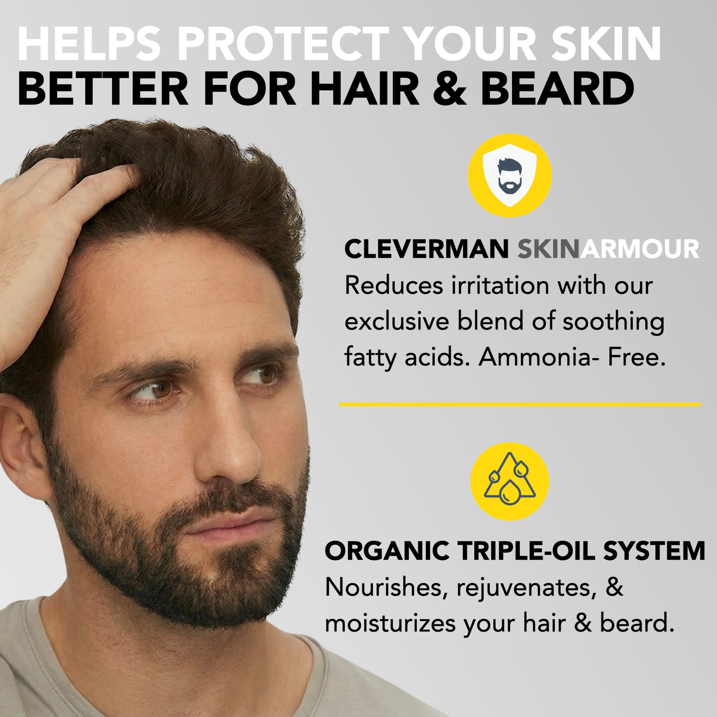 Reusable Beard & Hair Dye Kit - Up to 5 Uses, 7-Min Natural Gray Coverage with SkinArmour - Dark Brown