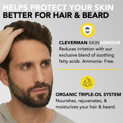 Reusable Beard & Hair Dye Kit - Up to 5 Uses, 7-Min Natural Gray Coverage with SkinArmour - Dark Brown