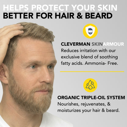 Reusable Beard & Hair Dye Kit - Up to 5 Uses, 7-Min Natural Gray Coverage with SkinArmour - Medium Blond