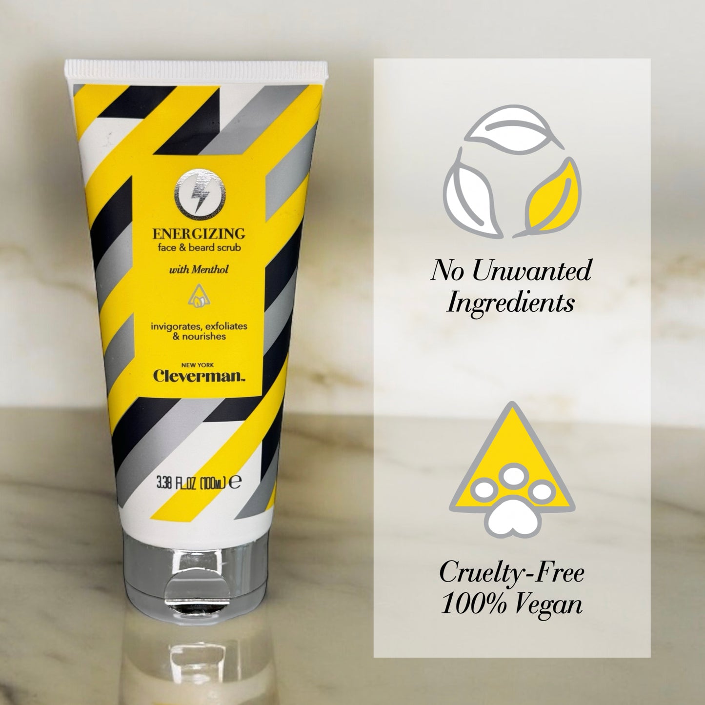 Energizing Face & Beard Scrub for Men - Menthol-Infused Refreshing Cleanser-All Skin Types - 100ml