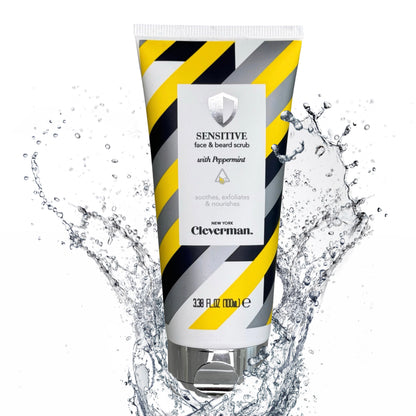 Sensitive Face & Beard Scrub for Men - Peppermint-Infused Gentle Exfoliating Cleanser - 100ml